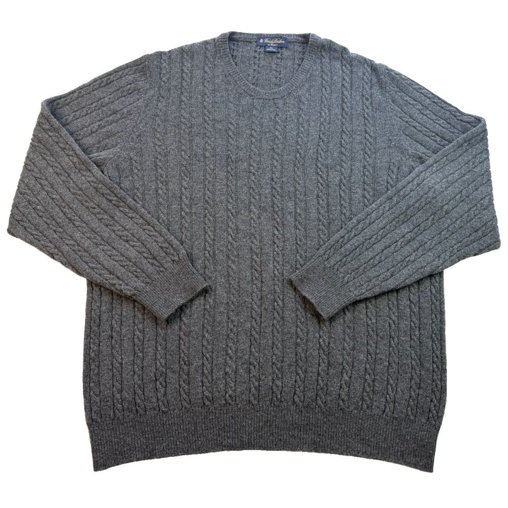 Brooks Brothers Saxxon Wool Sweater Men's XL Gray Cable Knit Italy Vintage